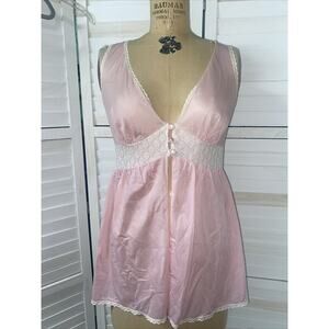 60s Maidenform Short Pink Nylon Robe Short Sleeve V Button Front Medium USA Made